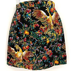 Black Vintage‎ Handmade Miniskirt with Cockatoo Parrots Lined Size XS